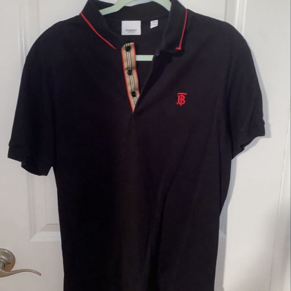 Burberry Black Polo with Red and Beige Accents